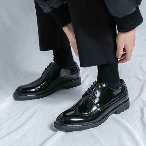 Mens Shiny Leather Brogue Wingtip Classic Round-Toe Dress Oxford Shoes Low Top Lace Up Slip-On Soft Sole Modern Business Formal Derby Shoes for Daily Work Office Party4
