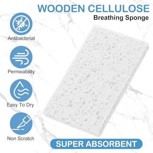 Image of Zhengmy 200 Pieces Sponges Bulk Sponges Kitchen Compressed Sponge Natural Dish Sponge Compressed Wood Pulp Cleaning Without Scratching for Kitchen Bathroom, 3.9 x 2.4 x 0.12 Inch (White)