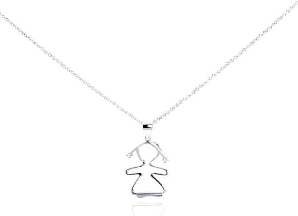 CloseoutWarehouse Clear Cubic Zirconia Outlined Girl Necklace Rhodium Plated Sterling Silver