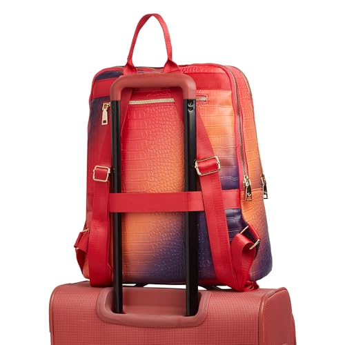 Image of Caprese Marilyn Large 15 Inch Laptop Backpack for Women | Croc Pattern Everyday Bag with Adjustable Starp & Zip Closure | Stylish & Spacious for Every Day Use (Red)