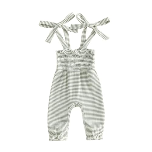 Image of Sasaerucure Summer Clothes for Baby Girl 3 6 12 18 24 Months Waffle Striped Halter Sleeveless Romper Jumpsuit Outfit