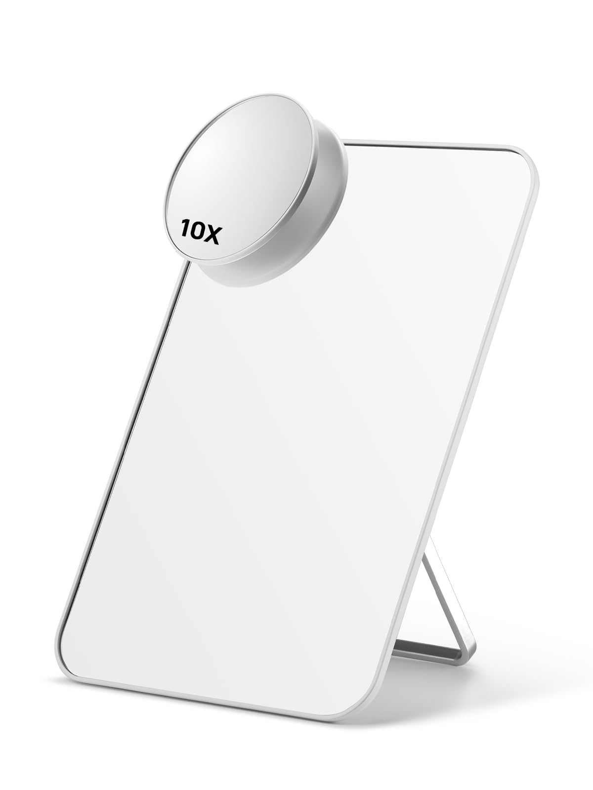 OMIRO Desk Makeup Mirror with 10X Magnifying Mirror, 8 x 5 inches Small Travel Mirror with Foldable Stand and Hanging Hole for Shaving and Travelling, White-image-34