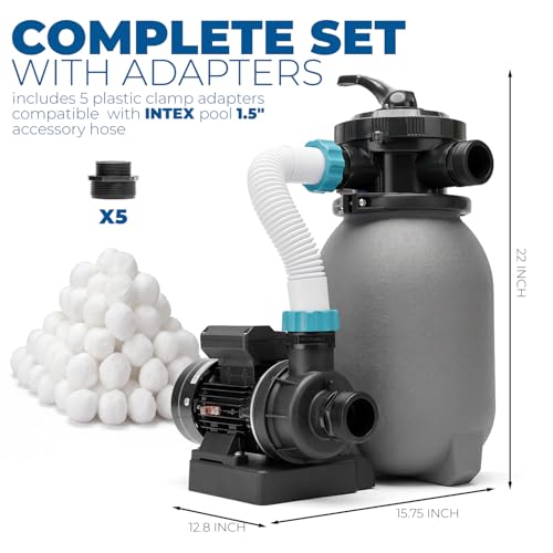 Image of XtremepowerUS 10 inch Sand Filter Pump System for Above Ground Swimming Pool Multi-Port Valve Swimming Pool Filter With Filter Ball Included, Enhanced Circulation and Filtration