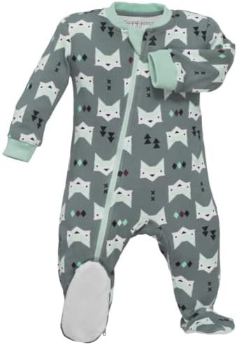 zippyjamz – Zipper Organic Sleeper Footed Onesies Sleeper Baby Pajamas with Inseam Zipper (Quiet Fox - Green, 0-3 months)