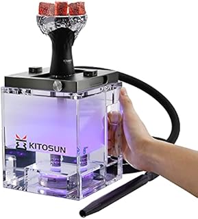 Hookah Set with Everything Kitosun Upgrade Acrylic Cube Hookah Open Base for Easy Cleaning,Hookah Hose Silicone Hookah Bowl Downstem with Diffuser Hookah Accessories and Magical Remote LED Light