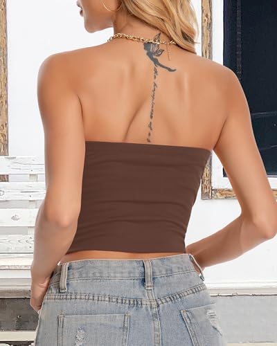 Image of Summer Tube Tops Basic Crop Tops for Women Strapless Tank Bandeau Shirts