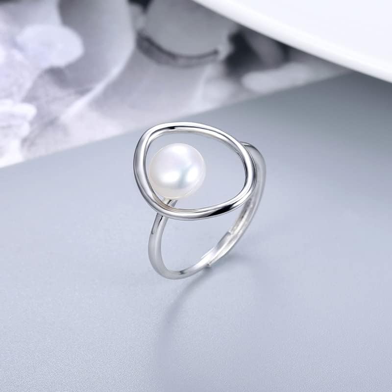 NONNYL Freshwater Cultured White Real Pearl Open End Ring for Women, Christmas Gifts for Wife Mom, Anniversary Birthday Fine Jewelry Gifts for Her