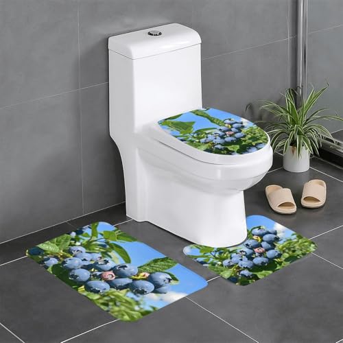 Lot de 3 tapis de sol antidérapants pour salle de bain – Tapis ovale et rectangulaire pour toilettes, meuble-lavabo et toilettes – WHJSSF Blueberry Tree,...