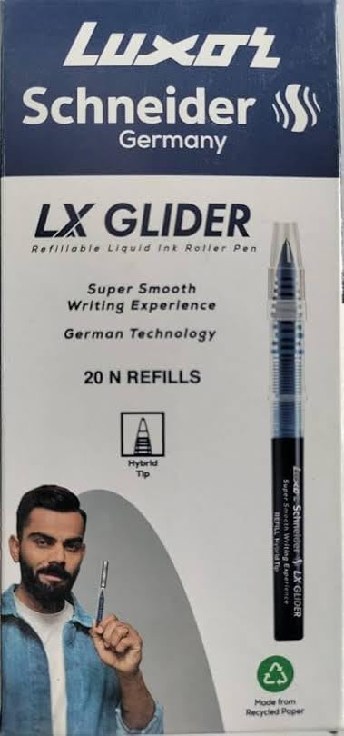 Image of MADHAVI STATIONERS Schneider LX Glider Pen Refill - Super Smooth Writing Experience - Hybrid Tip - German Technology - Waterproof Ink (Blue Ink) (Pack of 10)