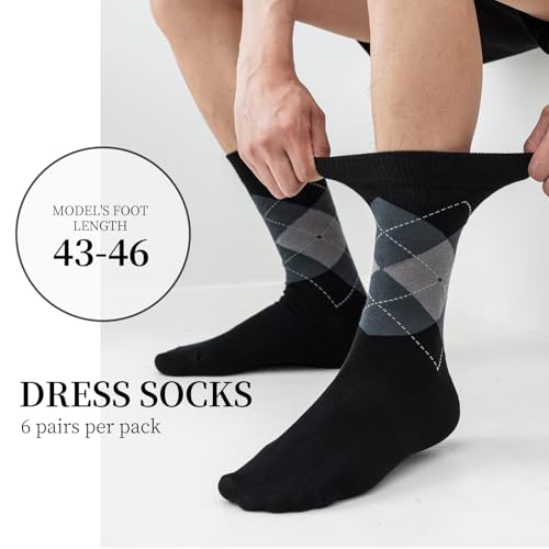 Image of Niorasen Men's Bamboo Rayon Dress Socks, 6 Pairs, Mid Calf | 90% bamboo rayon socks with breathable fabric and reinforced heel and toe; classic solid style for business and daily wear.