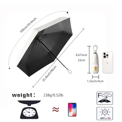 Image of Mini Sun Travel Umbrella Ring handle Coating Layer Fabric Compact Folding Purse Umbrella, Lightweight Small Portable Backpack, Rain Sun, Blocking, Anti UPF 50 UV Protection 99.9% Men Women Kids