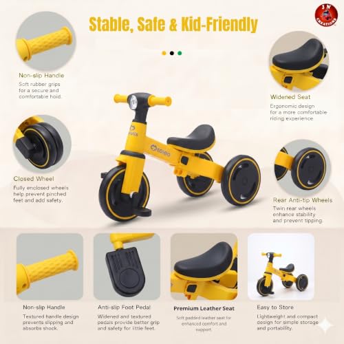 Image of 3-in-1 Toddler Tricycle | Slide, Pedal & Balance Bike for Kids | Adjustable Seat, Silent Wheels & Sturdy Frame | Ideal for 10 Months to 3 Years (Yellow)