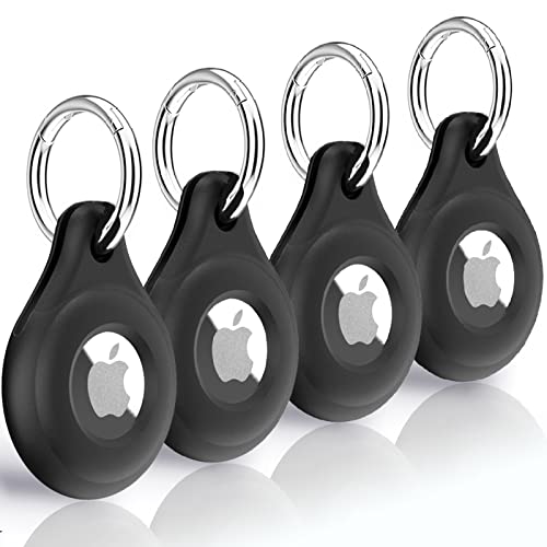 4-Pack Airtag Holder for Apple Airtag,Premium Black Silicone Airtag Case,Perfect Airtag Keychain with Key Ring,Durable and User-Friendly Airtag Accessories for Luggage, Backpacks, Pets, Keys & More