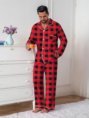 Image of QZH.DUAO Mens Pajama Set 100% Cotton Long Sleeve Button Down PJs