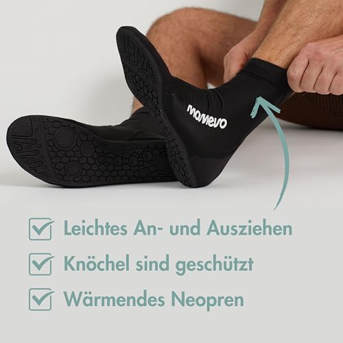 Momevo - Splashies Wasserschuhe - Seeigelfeste Badeschuhe aus Neopren mit Stabiler Sohle - Schützt vor Spitzen Gegenständen für Komfortables Laufen am Strand - Unisex Schwarz 38/39