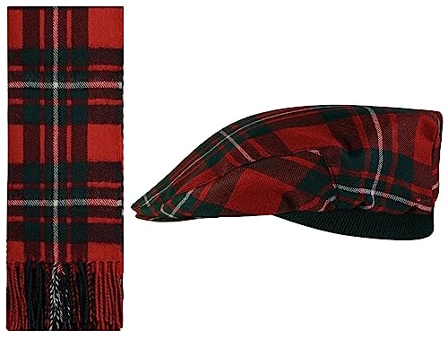 Écharpe laine d'agneau et casquette élastique pour balades d'hiver tartan