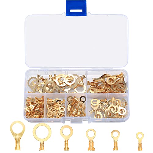 160 Piezas Terminales de Anillo Kit, Terminales Eléctricos Redondos Aislante de Latón, Terminales Conectores de Cable de Crimpado para Altavoces Coche Automóviles Motocicletas - M3 M4 M5 M6 M8 M10 Cover