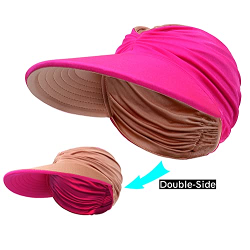 Womens Wide Brim Visor Uv Protection Sun Visor Hat For Pool Sports Beach Golf Hiking, Ponytail High Bun Visors Rose #TOP4