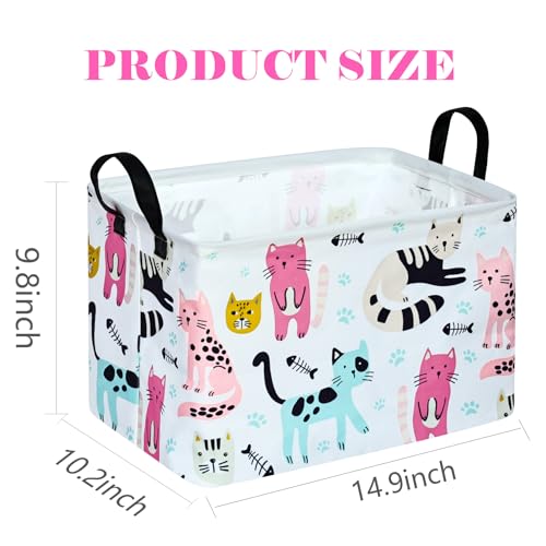 Image of Rectangle Gift Storage Basket Home Shelf Storage Basket Organizer Box Clothes Laundry Hamper Nursery Basket Laundry Basket with Handles (Cat)