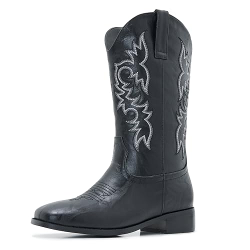 Image of Cowgirl Boots Square Toe Cowboy Boots For Women Ladies Mid Calf Low Heel Flat