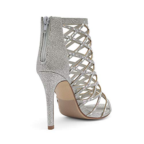 Dream Pairs Women's Silver Rhinestone Ankle Strap Open Toe Stiletto Heel Sandals Cutout Dress Pump Shoes Size 7.5 B(M) Us Paven #TOP3