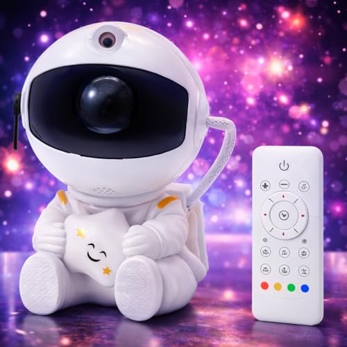 Projetor Astronauta Galáxia LED com Controle Remoto – Luz Noturna Estrelas Coloridas 360° – Luminária Decorativa para Quarto, Sala e Presente Criativo