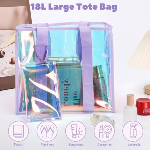 WREWING Beach Bags for Women, Beach Bag with Phone Pouch, 18L Clear Beach Bags, Waterproof Sandproof Tote Bag for Beach Pool3