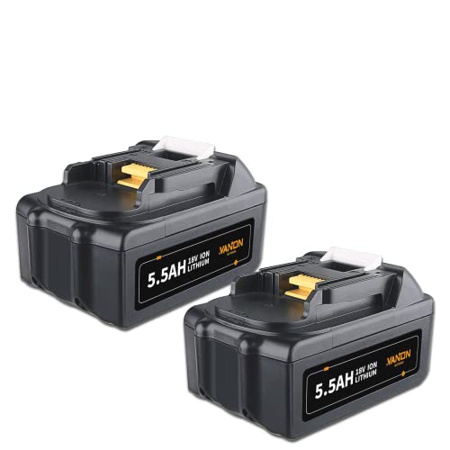 VANON 2Stück 18V 5.5Ah Lithium-Ionen akku,Ersatzakku für Makita 18V Akku BL1860B BL1850B BL1860 BL1830B BL1830 BL1840B BL1840 BL1835 BL1845 BL1850 194205-3 LXT-400 (BL1860 1PACK) Cover