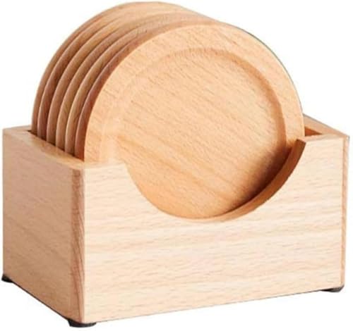 SLLS 木製コースター 6枚セット 竹製 おしゃれ 茶パッド 収納ケース付き 防水 滑り止め 断熱 自宅 飲食店 カフェ 父の日プレゼント ケヤキ天然木