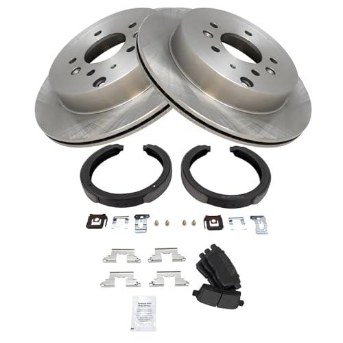 Image of TRQ Rear Brake Pad and Rotor Set Semi Metallic Parking Shoe Compatible with 2011-2012 Mazda CX-7