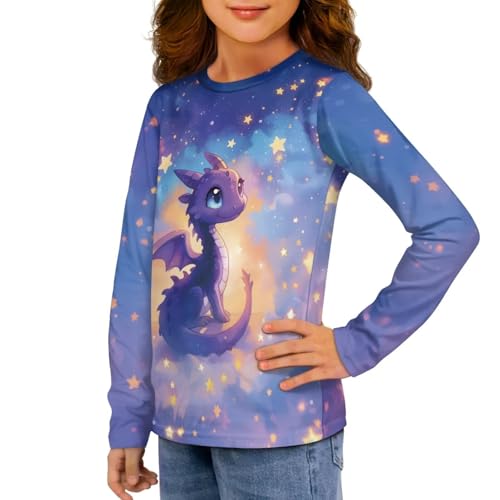 Image of Girls Long Sleeve Shirts Casual Crewneck Soft T-shirts for Girls 3-16 Years Old
