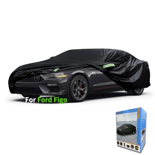 Image of Custom-Fit for Ford Car Cover, 7 Layers Car Cover Waterproof All Weather for Automobiles, Outdoor Full Cover Rain Sun UV Protection with Zipper (Black,for Ford Figo)