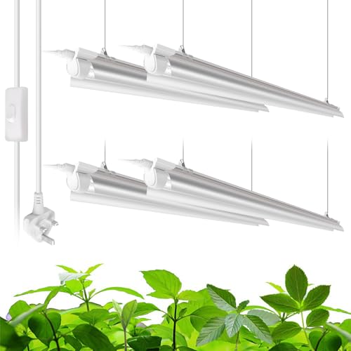 Barrina T8 Grow Lights for Indoor Plants, 4FT, 5000K Full Spectrum Grow Light, 168W(4 x 42W), Plant Grow Light, V-Shape with Reflector, Seeding, Linkable Design, 4 Packs