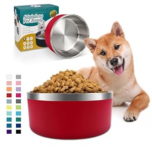 IKITCHEN Dog Bowl for Food and Water 40 Oz Stainless Steel Pet Feeding Bowl Durable Non Skid Double Wall Insulated Heavy Duty with Rubber Bottom for Medium Large Dogs 40 Ounces5 Cup Red