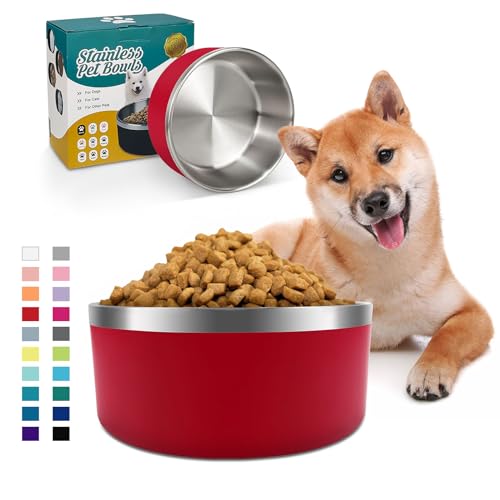 IKITCHEN-Dog-Bowl-for-Food-and-Water-40-Oz-Stainless-Steel-Pet-Feeding-Bowl-Durable-Non-Skid-Double-Wall-Insulated-Heavy-Duty-with-Rubber-Bottom-for-Medium-Large-Dogs-40-Ounces5-Cup-Red IKITCHEN Dog Bowl for Food and Water 40 Oz Stainless Steel Pet Feeding Bowl Durable Non Skid Double Wall Insulated Heavy Duty with Rubber Bottom for Medium Large Dogs 40 Ounces5 Cup Red