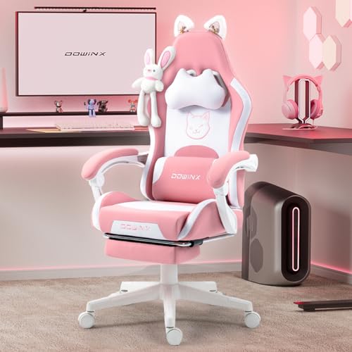 Sedia Gaming Rosa Ergonomica Cute Cat Version - Sedia da Ufficio Ergonomica con Schienale Alto e Supporto Lombare Massaggiante, Ecopelle, Poggiapiedi, Rosa - Sedia gaming - Immagine 1
