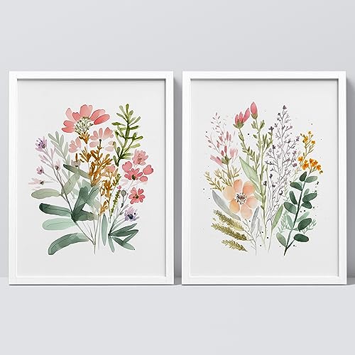 Image of SIGNWIN Framed Set Watercolor Wildflower Wall Art, Set of 2 Floral Botanical Wall Décor Prints, Boho Wall Décor for Living Room, Bedroom - 12"x16" White