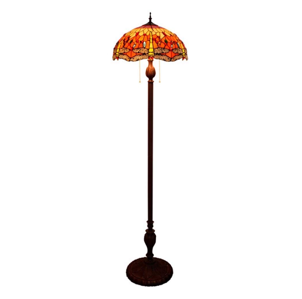 IUokLU Antique Tiffany-style Floor Lamp with Red Dragonfly Stained Glass ReadStandLight for Bedroom Floor Uplighter Lighting,Foot Switch + Zipper Switch,E27,40W,18inch