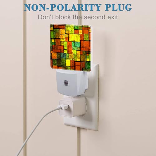 Image of Night Light Plug into Wall Colorful Stained Glass Wall Night Light with Dusk to Dawn Sensor Night Light for Kid Girls Boys Women Men Room Decor, Hallway, Kitchen, Bathroom, Nursery, Stairs