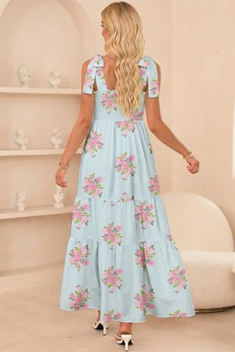 Image of CURBODO Women's Summer Maxi Dress Boho Spaghetti Straps Casual Long A-line Smocked Beach Dress Square Neck Flowy Sun Dress