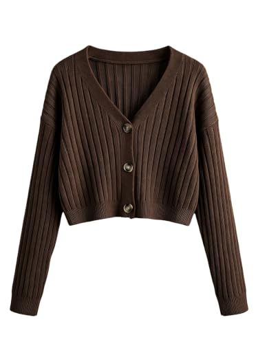 Image of SweatyRocks Women's Long Sleeve Button Front V Neck Soft Cardigan Sweaters