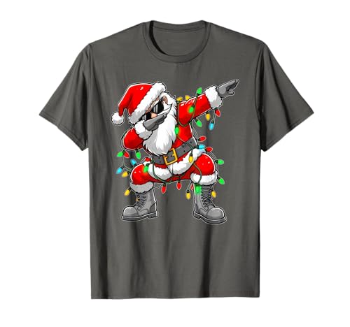 Christmas Dabbing Santa Xmas Lights Girls Boys Christmas Dab T-Shirt