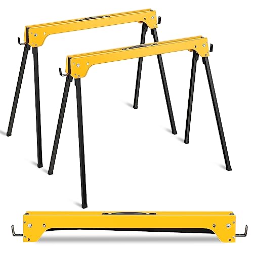 GOPLUS Pack de 2 caballetes de sierra plegables, andamios portátiles con mango cómodo y brazos de apoyo desmontables 2 x 4, capacidad de peso de 600 kg por caballete, no requiere montaje