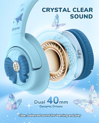 Image of iClever C371 Kids Headphones with Cord for School Boys Girls Travel Gift | SafeSound Tech3.0, Stereo Sound, 3.5mm Jack, Foldable, Durable Headband, Safe Wired Headphones for Kids, Powder Blue