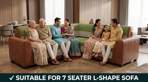 Image of KINGLY L-Shape Sofa Cover 7 Seater 4+3 Velvet Full Cover - Olive Green | Fully covered quilted velvet slipcover, washable anti-slip furniture protector, L-type corner sofa cover for living room