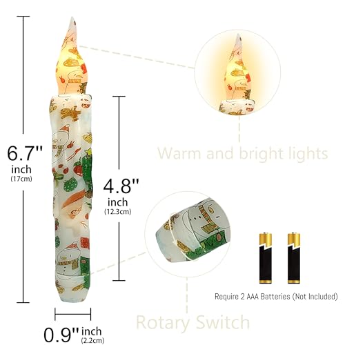 Image of Christmas Candlesticks Flameless Taper Candle,Gedengni 4pcs Red LED Tapered Candles Remote Dipped Candle 6inch Green Battery Chandelier for Enchanting Weddings and Harry Potter Inspired Vigils(CHMAS)