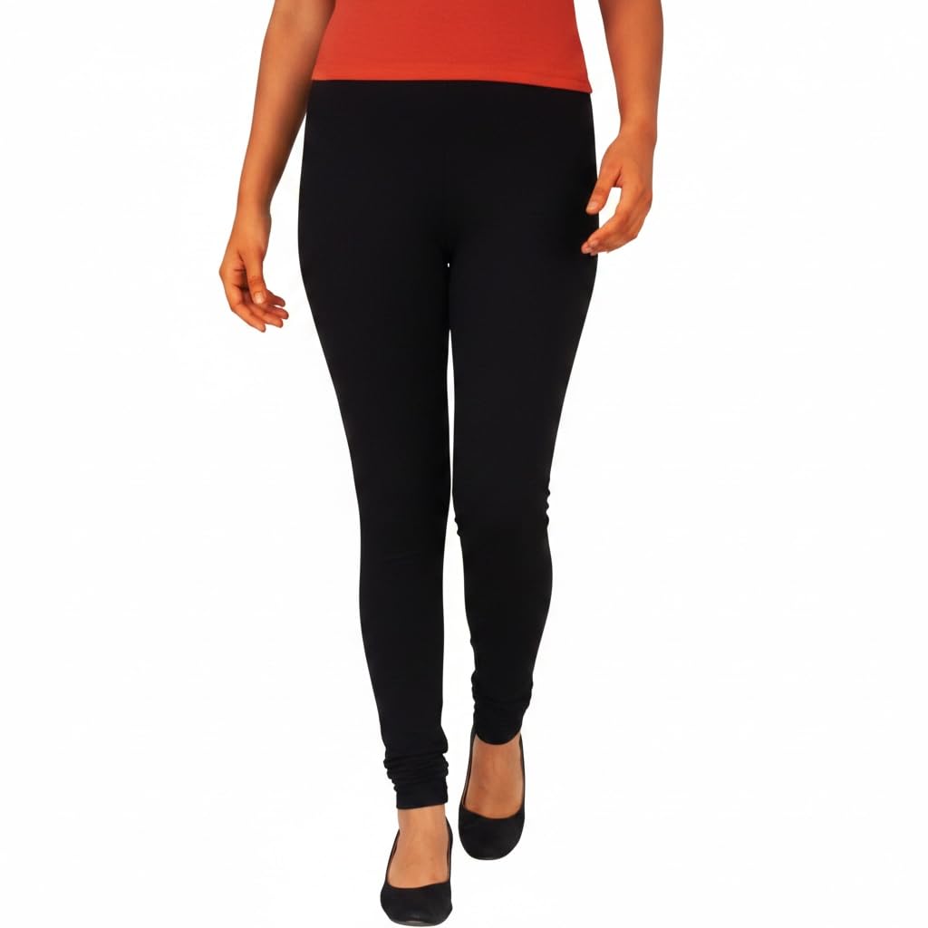 Premium Cotton Churidar Leggings for Women | Stretchable Skinny Fit Solid Black Full-Length Bottom Wear for Ethnic & Festive Outfits (Pack of 2)-image-30