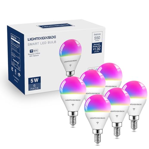 Smart Light Bulbs 50 Watt Equivalent, WiFi G16 1/2 Candelabra E12 Smart Bulbs Compatible with Alexa/Google Assistant, 5W 550LM, Ceiling Fan Light Bulb