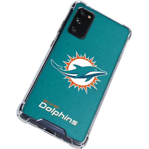 Skinit Clear Phone Case Compatible with Galaxy S20 FE - Officially Licensed NFL Miami Dolphins Distressed- Aqua Design