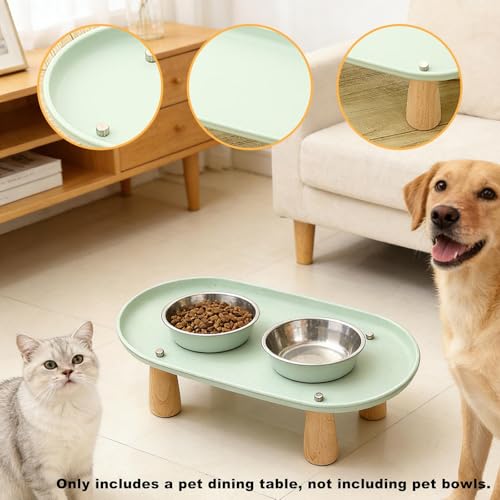 Gamelle nourriture eau chat petit chien support surélevé bois vert